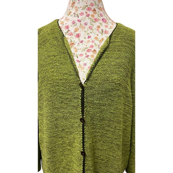 💚 Crazy Horse Collection Olive Knit Cardigan 2 – Textured Button Front Sweater - Picture 2 of 4